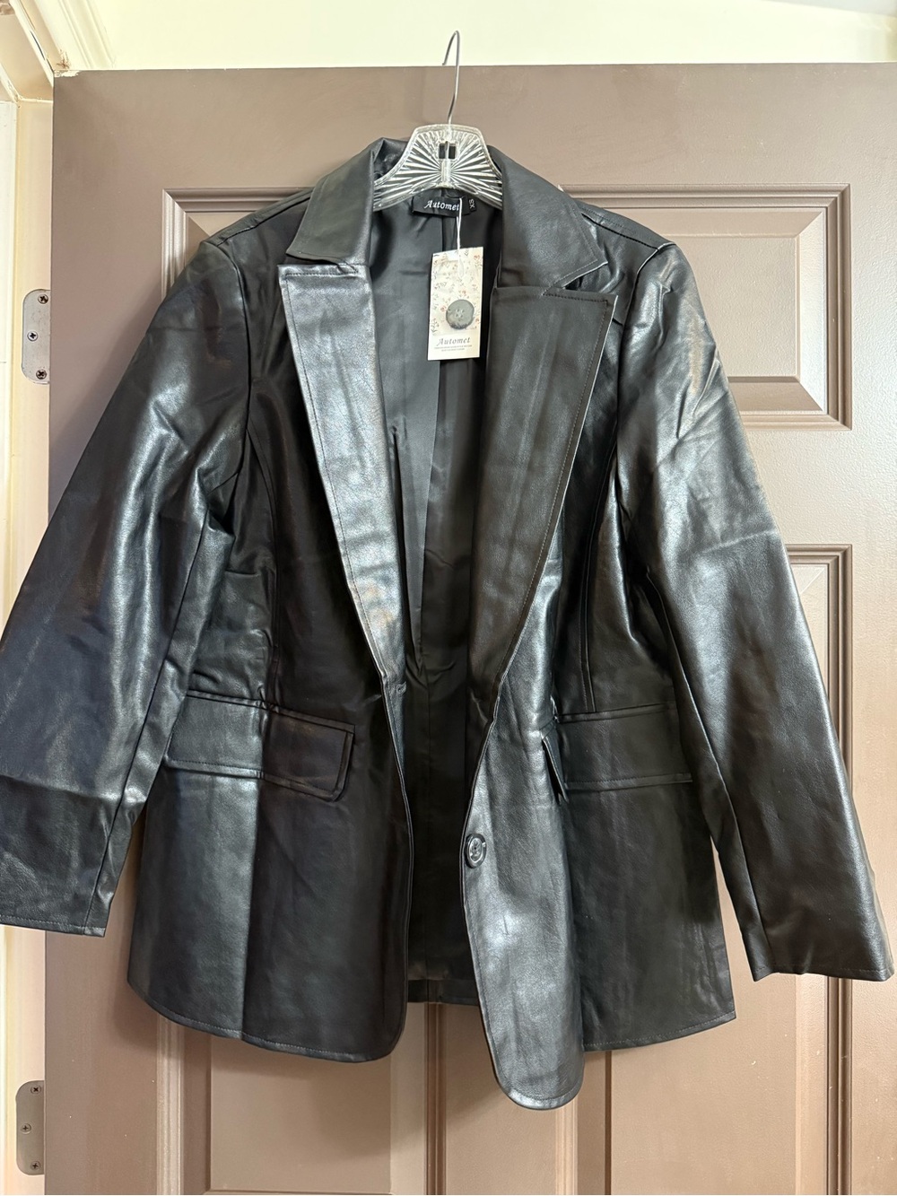 Amazon Black Faux Leather Blazer Jacket for Women